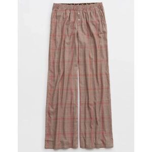 Aerie Off-Duty Plaid Flannel Pajama Pants Wide Leg in Cake Batter